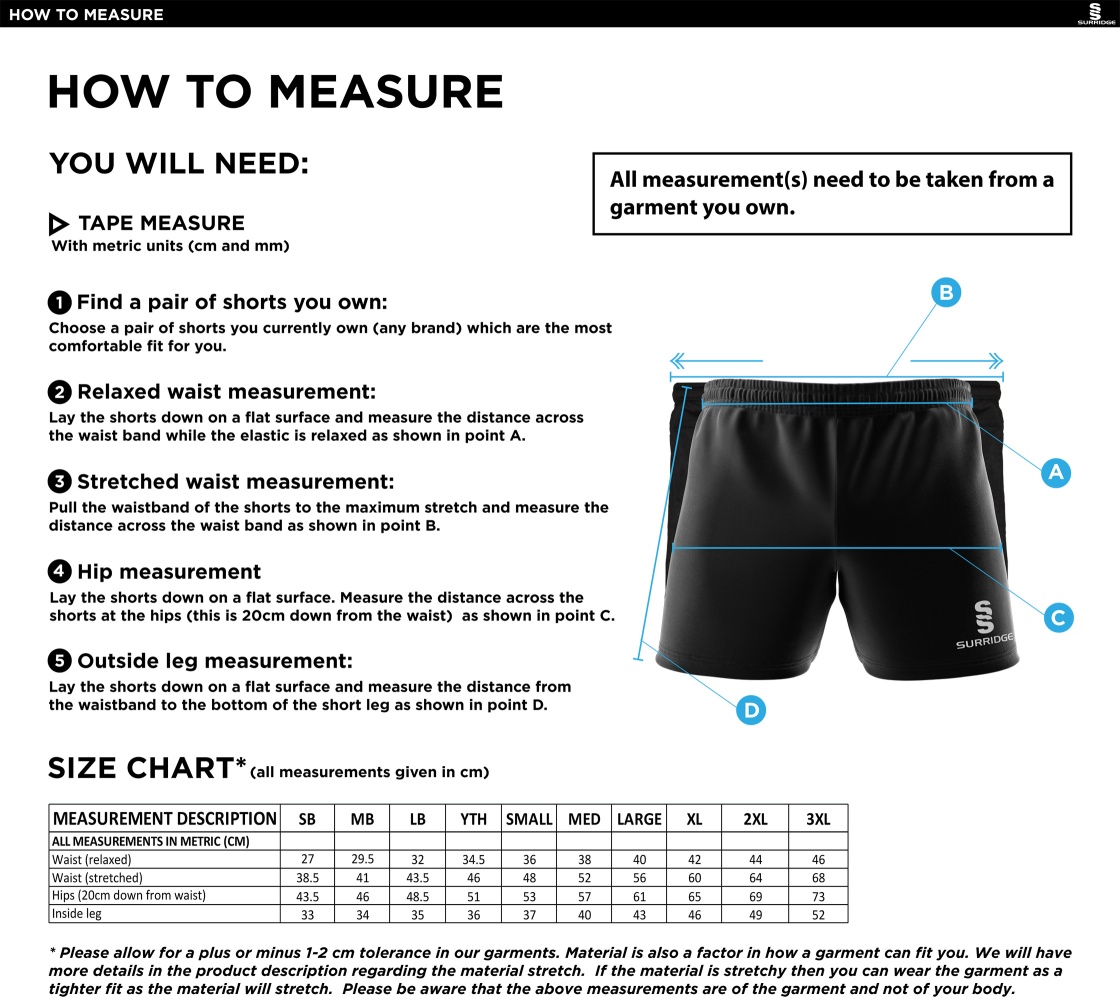 GB Staff - Dual Gym Shorts - Unisex Fit - Size Guide