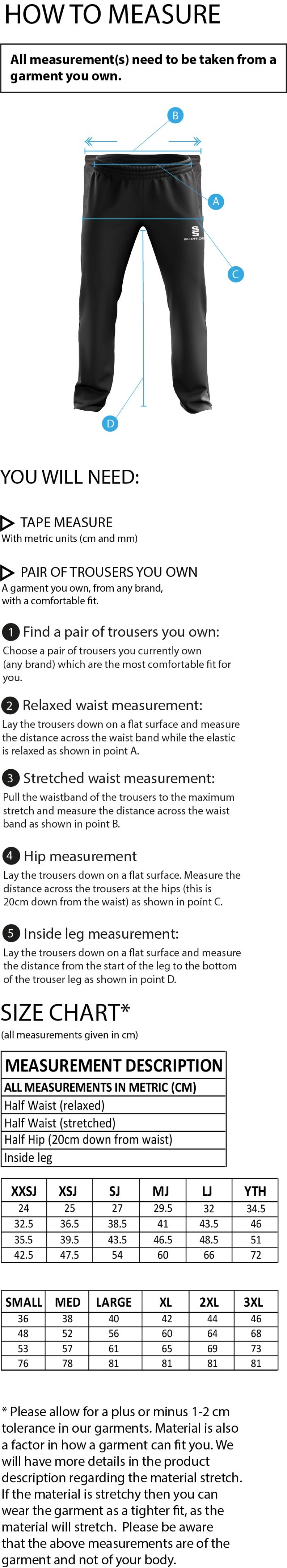 GB Pre-Prep Students - Dual Poplin Track Pant - Junior/Unisex Fit - Size Guide