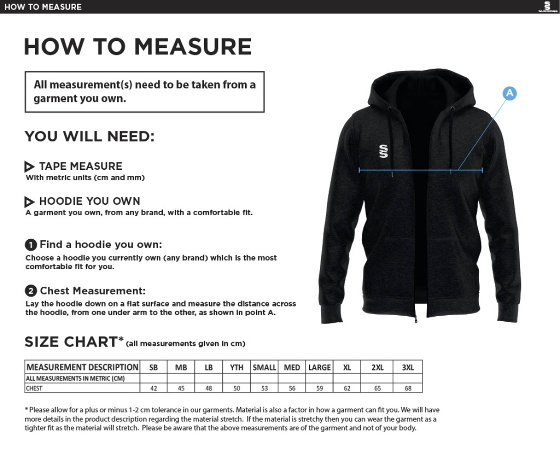 Dual Full Zip Hoody - Unisex Fit - Size Guide