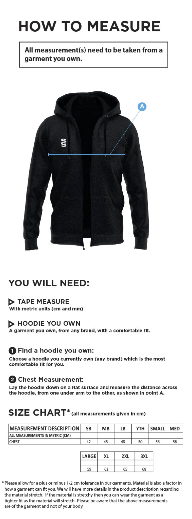 Dual Full Zip Hoody - Unisex Fit - Size Guide