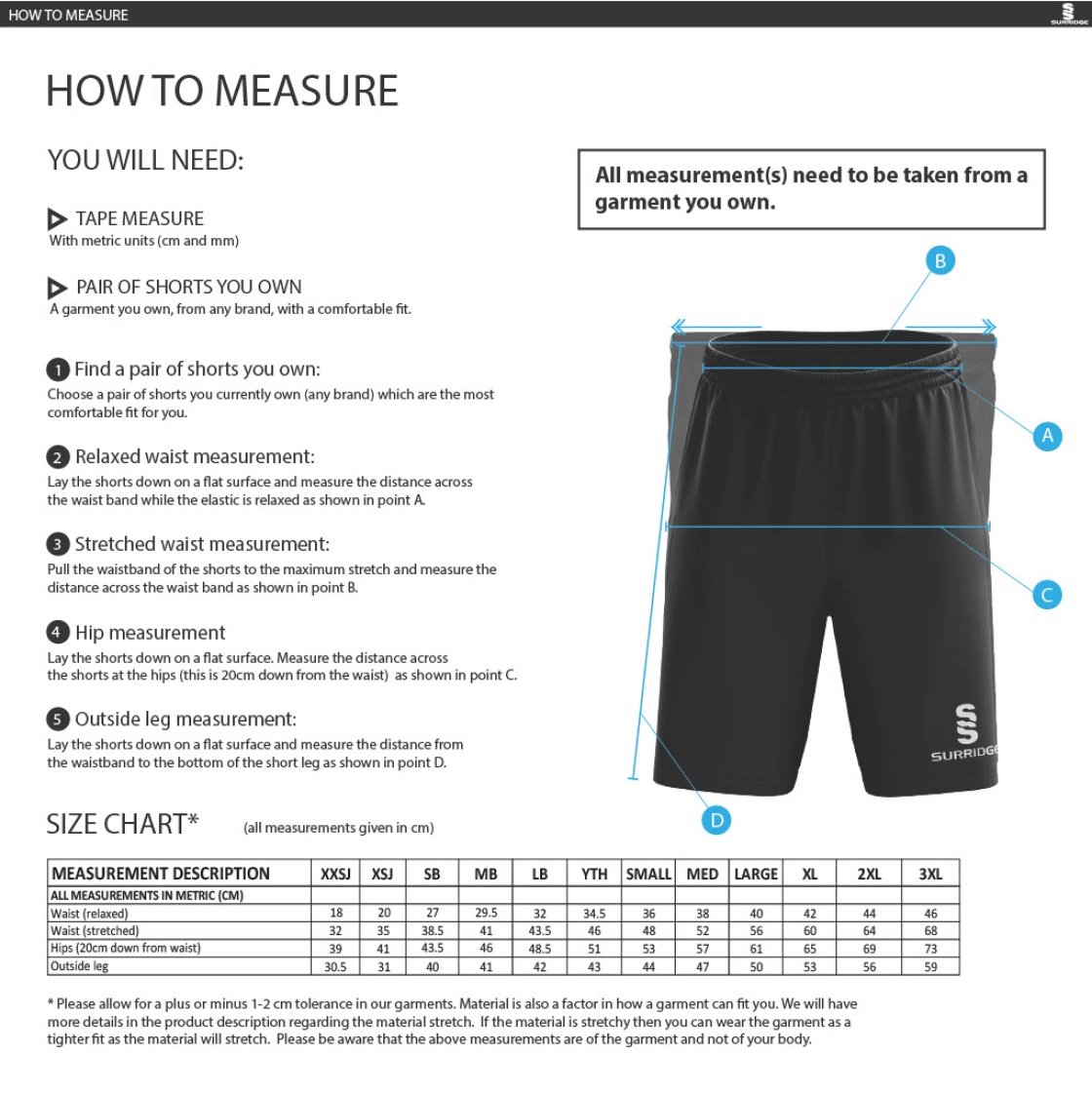 GB Pre-Prep Students - Fuse Shorts : Navy - Size Guide