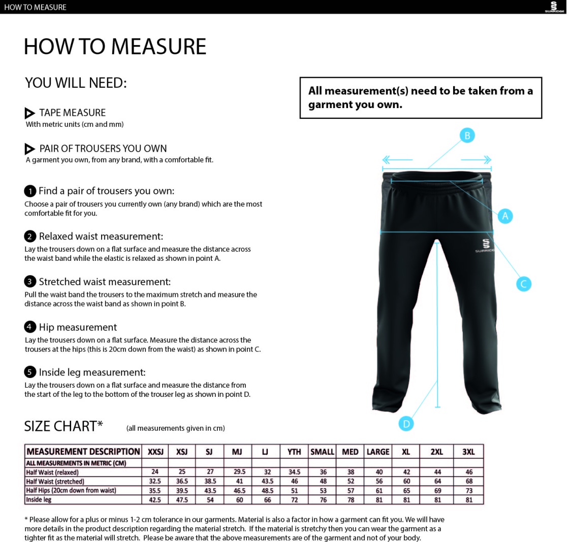 GB Pre-Prep Students - Dual Poplin Track Pant - Junior/Unisex Fit - Size Guide