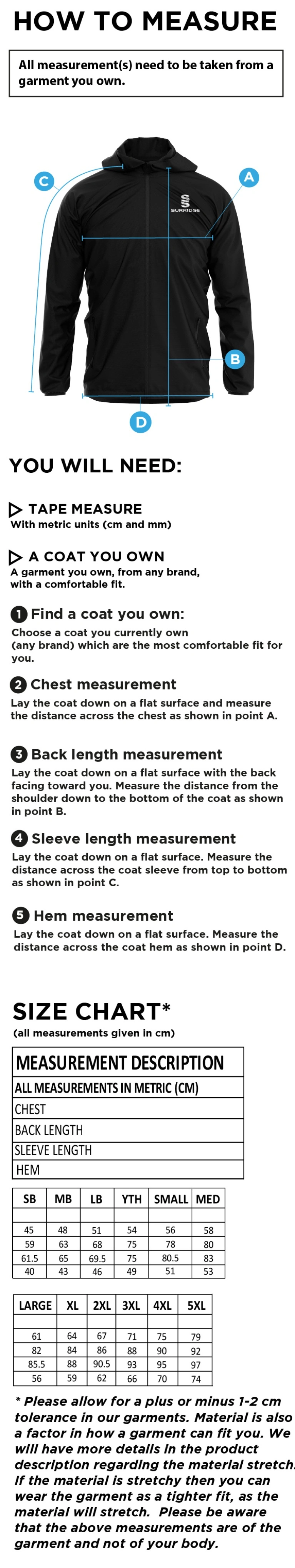 GB Prep Students - Dual Full Zip Training Jacket : Navy - Size Guide