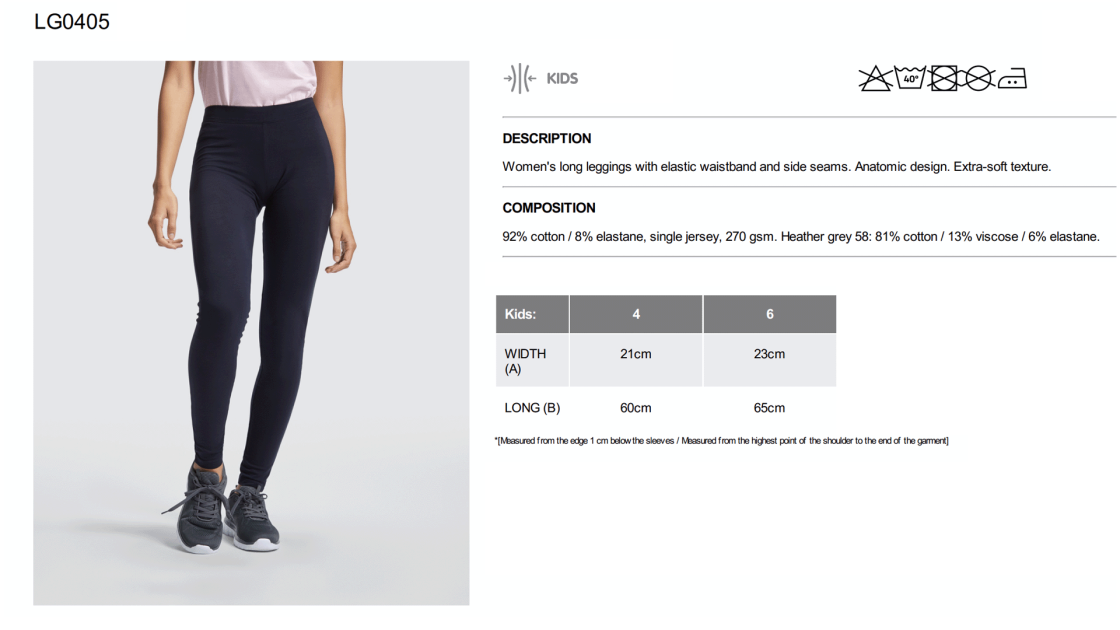 GB Pre-Prep Students - Leggings - Size Guide