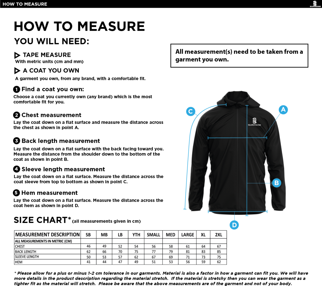 GB Senior Students - Dual Full Zip Training Jacket : Navy - Size Guide