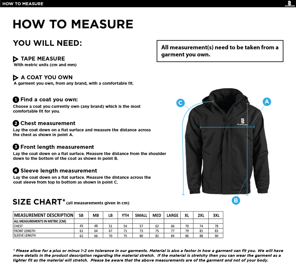 GB Prep Students - Dual Fleece Lined Jacket - Unisex Fit - Size Guide