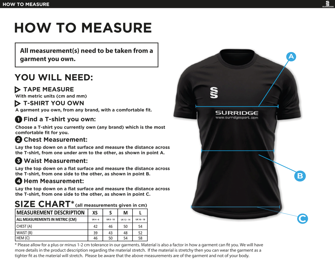 GB Senior Students -  Dual Games Shirt - Girls/Ladies Fit - Size Guide